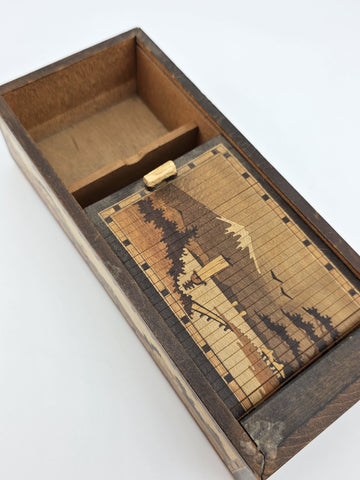 Vintage Japan Traditional Sliding Lid Box Rolltop Trinket Rectangular Wooden Box