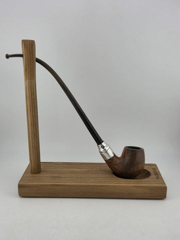Rare Antique Briar Tobacco Pipe Bent Long Stem w Metal Band Estate Smoking Pipe