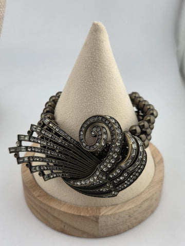Rare Vintage Heidi Daus Statement Necklace & Bracelet, Chunky Black Faux Pearls