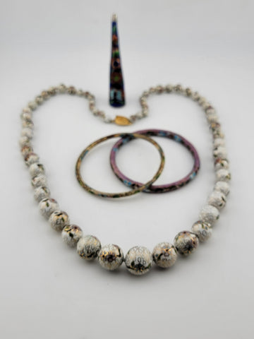 Vintage Elegent Set Of Cloisonne Accessories 2 Bracelets, Necklace & Nail Guard.
