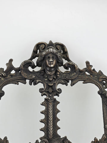 Antique Victorian Rococo Baroque Cast Iron Angel Cherub Double Picture Frame 4x5