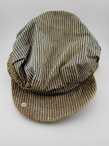 Rare Antique Original Collectible Striped Railroad Engineer Hat Cap Workwear.