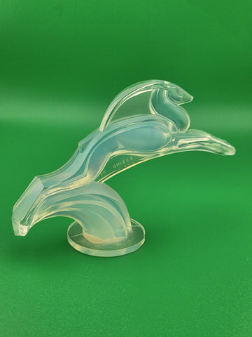 1930s Sabino France Signed Opalescent Leaping Gazelle Art Deco Glass Figurine
