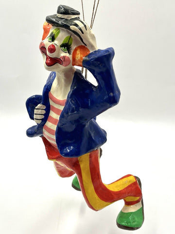Vintage Unbranded Paper Mache Hanging Circus Clown w/ 3 Balloons