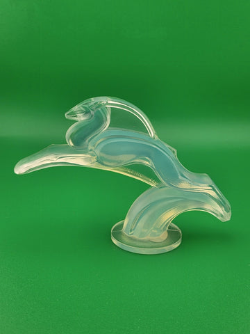 1930s Sabino France Signed Opalescent Leaping Gazelle Art Deco Glass Figurine