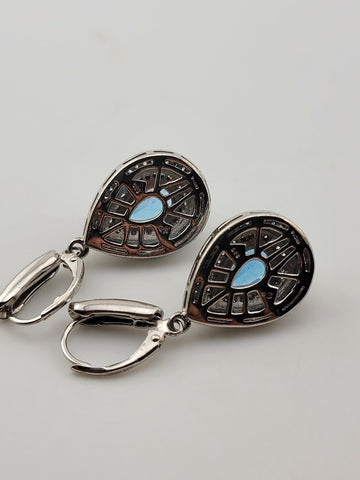 Gorgeous Set Of Natural Blue Topaz & Natural Cut Diamonds Earings W Certificate