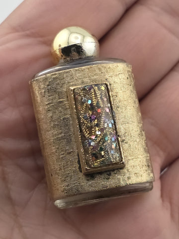 Rare Antique 1950's Mini Perfume Bottles Floral Needlepoint & Gold Tone MCM Lot