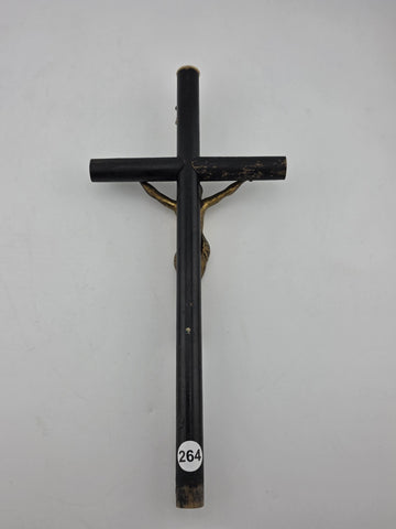 Rare Antique 19th C Crucifix Metal Jesus On Wood Cross W Rare Tips Memento.