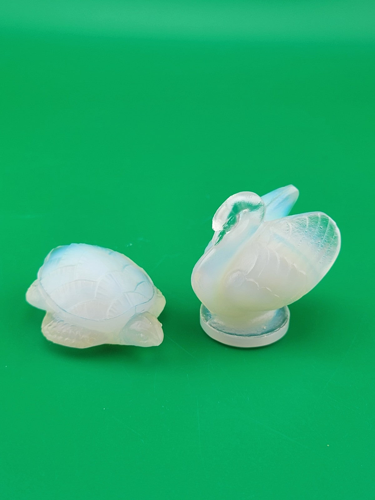 Set Of 2 Sabino Art Glass France Opalescent Swan & Turtle Figurines 2” Mint