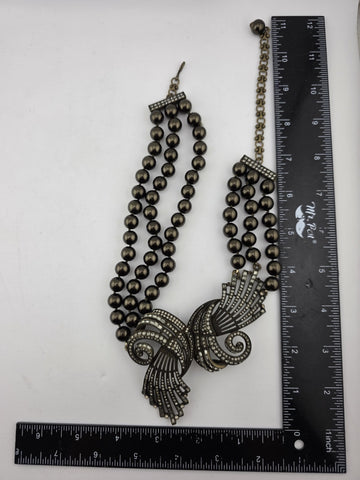 Rare Vintage Heidi Daus Statement Necklace & Bracelet, Chunky Black Faux Pearls