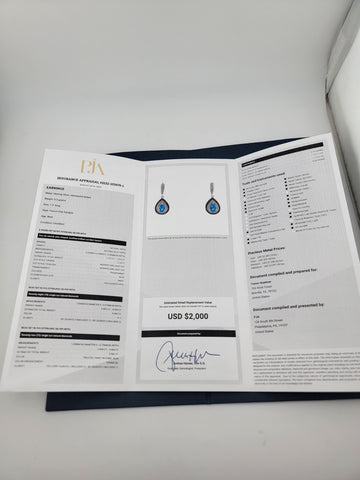 Gorgeous Set Of Natural Blue Topaz & Natural Cut Diamonds Earings W Certificate