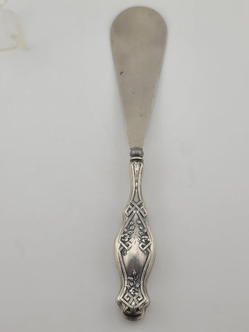 Rare Antique 19th C. AMERICAN STERLING SILVER SHOE HORN W EMBOSSED FLORAL DESIGN
