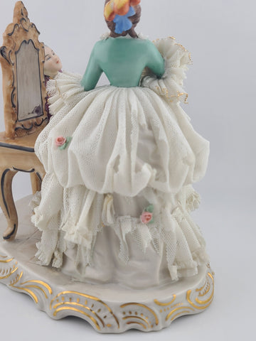 Irish Dresden Aristocratic Couple Porcelain Lace Doll Figurine Made In Germany