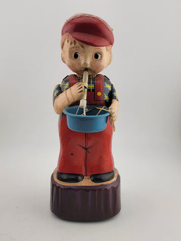 1960'S MICHANICAL WIND-UP BUBBLE BLOWER BOY TIN LITHO MARUSAN JAPAN TOY Untested