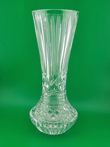 Vtg 1970's Waterford Crystal Giftware 10" Flower Vase Criss Cross Vertical Cut