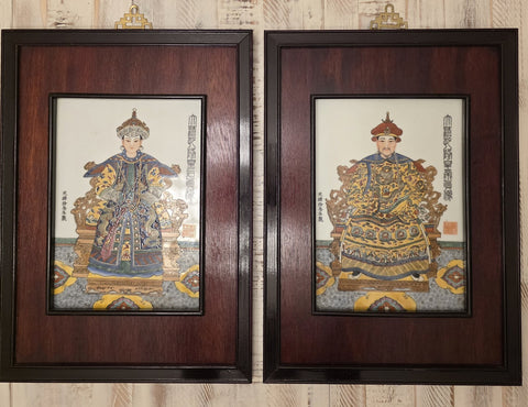 Antique Chinese Porcelain Qianlong Emperor Empress Portrait Plaques Guangxu Mark