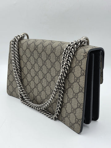 New W Tag Gucci GG Supreme Dionysus Medium Shoulder Bag with Chain Strap.