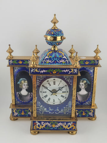 Vintage Exquisite Renaissance-Style Chinese Enamel & Cloisonne Clock. Working.