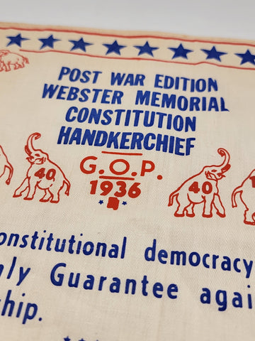 EXTREMELY RARE POST WAR ED. WEBSTER MEMORIAL CONSTITUTION HANKERCHIEF 1944 GOP