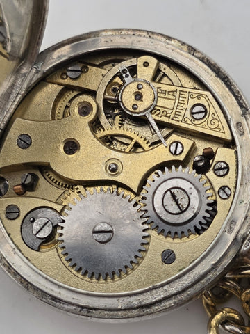 Antique 1890's Swiss Solid 800 Silver Pendant Pocket Watch Enamel Dial. Works.