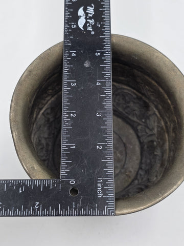 Antique 19th C Hand Chased Silver Tone Metal Bowl Floral Repousse Asian Cachepot