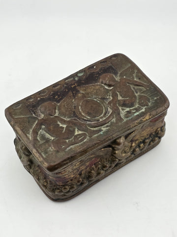 Antique Victorian Cherub Dresser Box – Composition Plaster Faux Bronze c1900