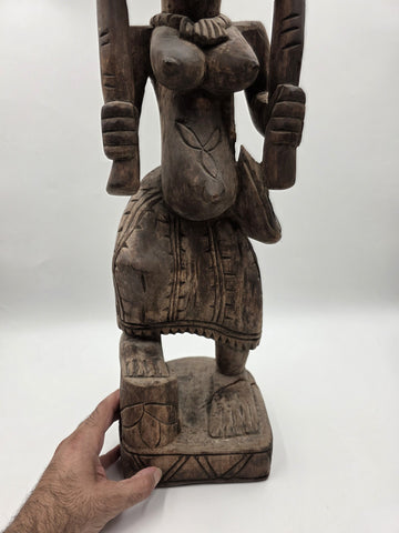 Rare Antique XL 26 In Yoruba African Wood Pregnant Lady Tribal Sculpture Nigeria