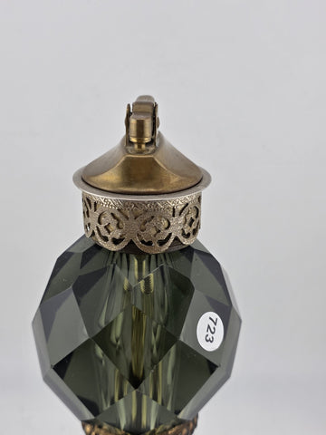 Rare Antique Bohemian Amber Cut Crystal & Brass On Marble Ornate Table Lighter.