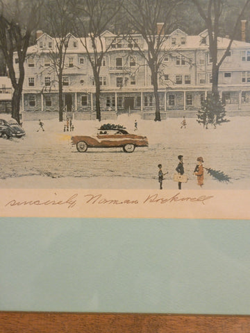 Rare Hand Signed Norman Rockwell "Stockbridge, Main Street At Christmas" 1967.