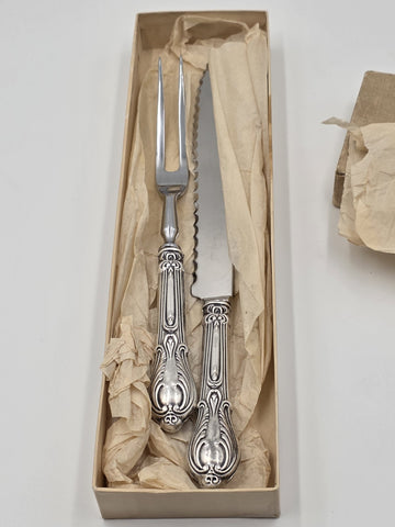 Antique 1920's WM Rogers Louis XV Sterling Handle Carving Set In Original Box.