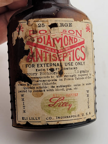 Very Rare Antique POISON Diamond Antiseptics Medicine Bottle W Original Label.
