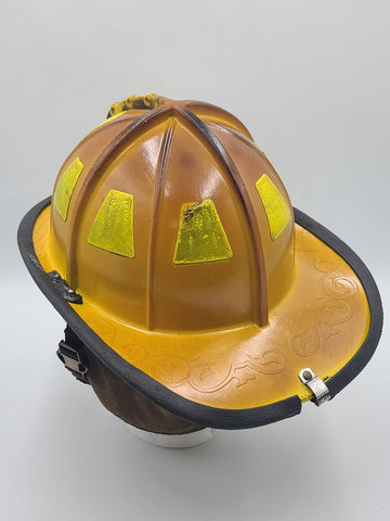 MSA Cairns 1044 2015 Yellow Firefighter Helmet Front Visor. Seen Fire Action.