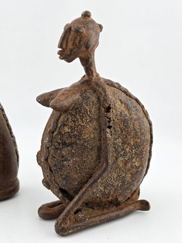 Rare Antique Pair Of Sitting Ethnic Tribal Women Bronze figure Dogon Mali Africa