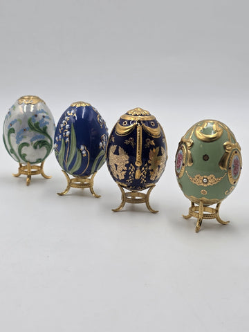 Set Of 4 Franklin Mint House of Faberge Jeweled Imperial Eggs Stands Boxed