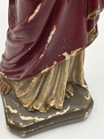 Antique 1930's Sacred Heart Jesus Chalkware Statue 13” Painted Religious Figure