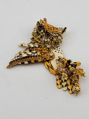Rare One Of A Kind Lunch at The Ritz USA 22KT Gold Plated Owl Pendant Brooch