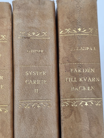 Set Of 4 Vintage Swedish Leather Bound Literature Dreiser Sister Carrie Books
