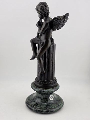 Vtg Mathurin Moreau BRONZE CUPID with LOVE Birds Marble Base Statue Sculpture