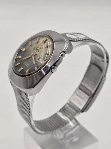Vintage 1970s Orient Automatic 21J Green Dial Arabic Day Date Mens Watch. Works