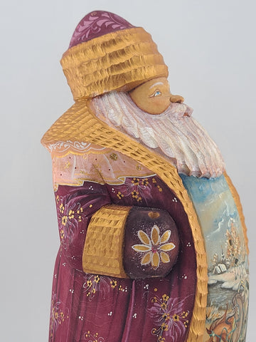 Ded Moroz Russian Hand Carved Wooden Santa Figurine Sergiyev Posad. Fluorescent.