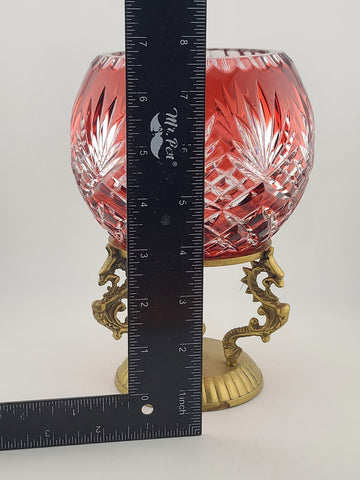 Rare AJKA ODESSA CAROLINE Red cased cut to clear Hungarian crystal rose bowl