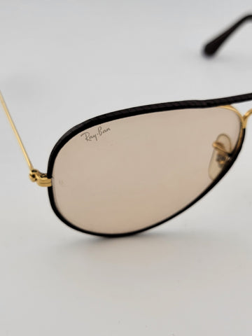 RARE VINTAGE RAY BAN LEATHERS AVIATOR TOBACCO LEATHER 58' B&L SUNGLASSES