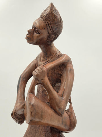 Rare Vintage African Yoruba Style Hand Carved Wood Drummer Figure 22" Tribal Art