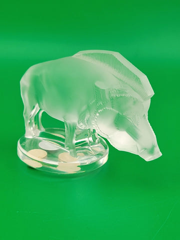 LALIQUE CLEAR & FROSTED CRYSTAL "SANGLIER" OR "RAZORBACK" PAPERWEIGHT FIGURINE