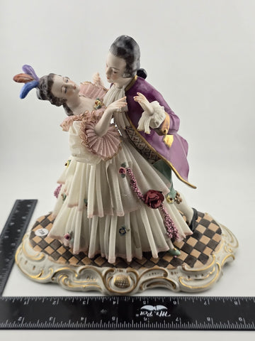 Unterweissbach Dresden Lace Dancing Couple Figurine Large German Porcelain