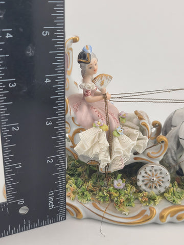 Rare Antique Capodimonte Italian Porcelain Lady Horse Carriage Lace Figurine