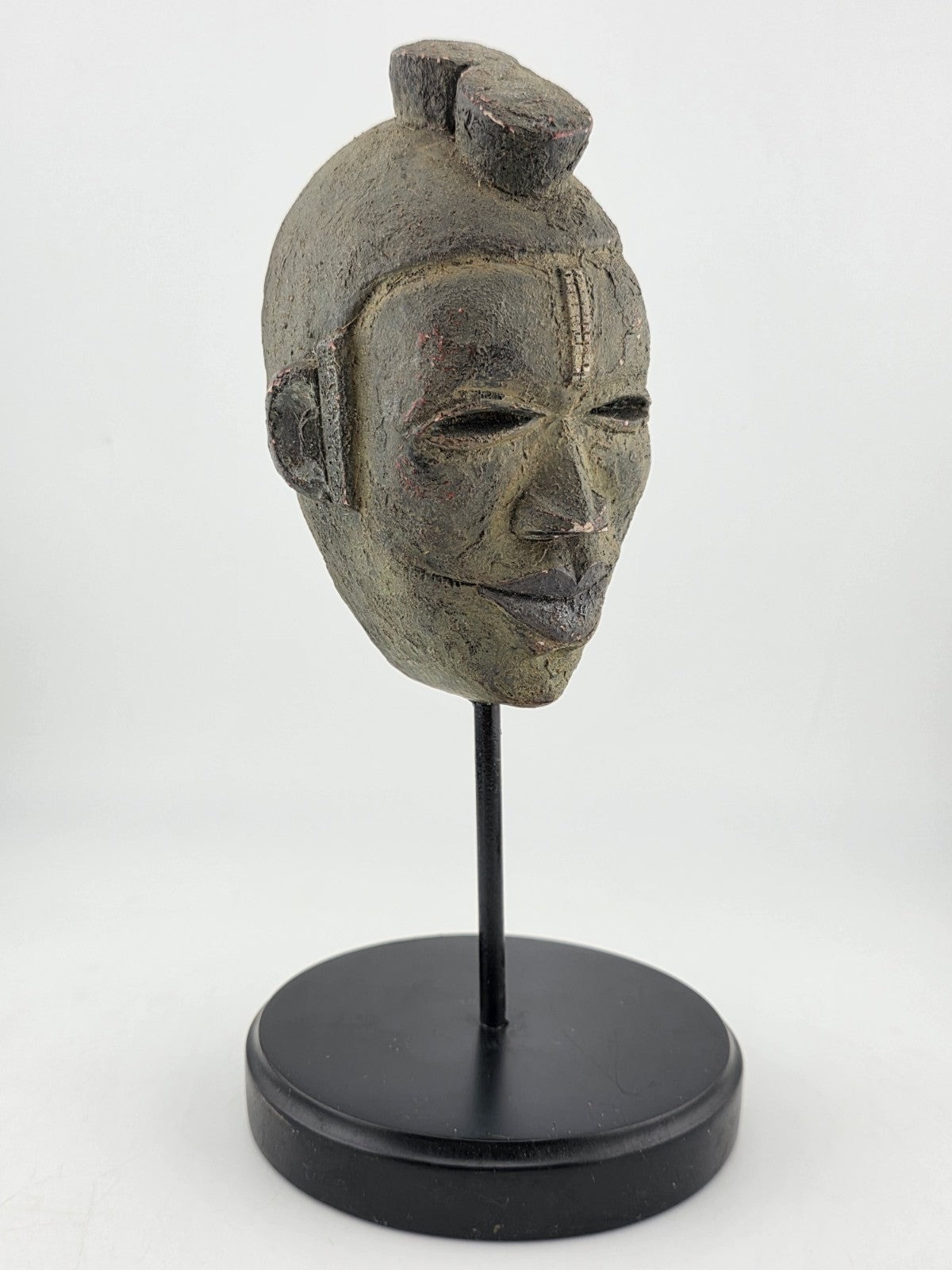 Vintage African Lwena Style Mask Angola Carved Wood Sculpture Tribal Art Stand