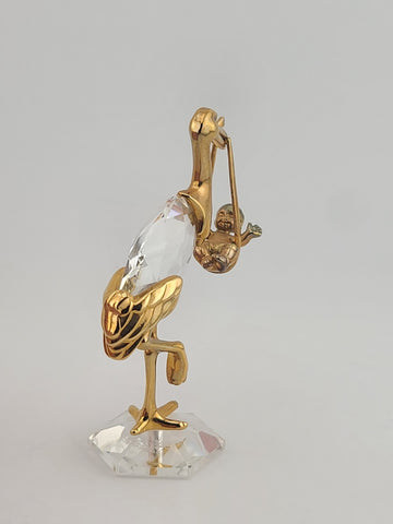 Rare Swarovski Crystal Stork Baby Figurine Gold Tone New Arrival Maternity Gift