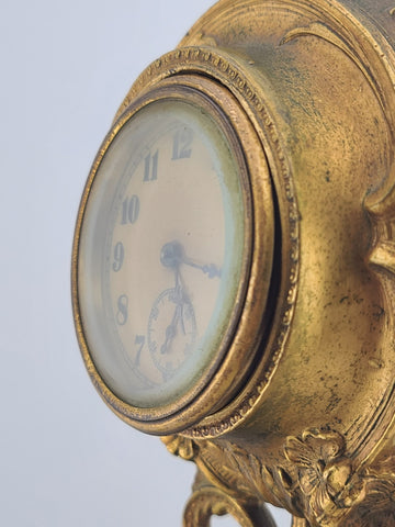 Antique 19th C Art Nouveau Figural Cherub Clock Gilt Spelter French Runs. Read.
