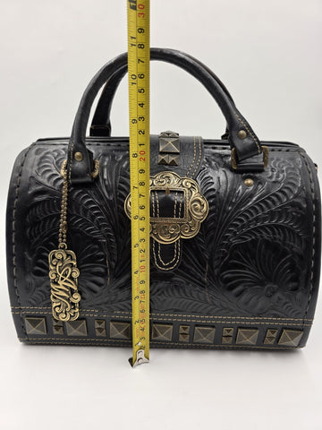 American West Brown Tooled Structured Leather Doctor Style Satchel Shoulder Bag